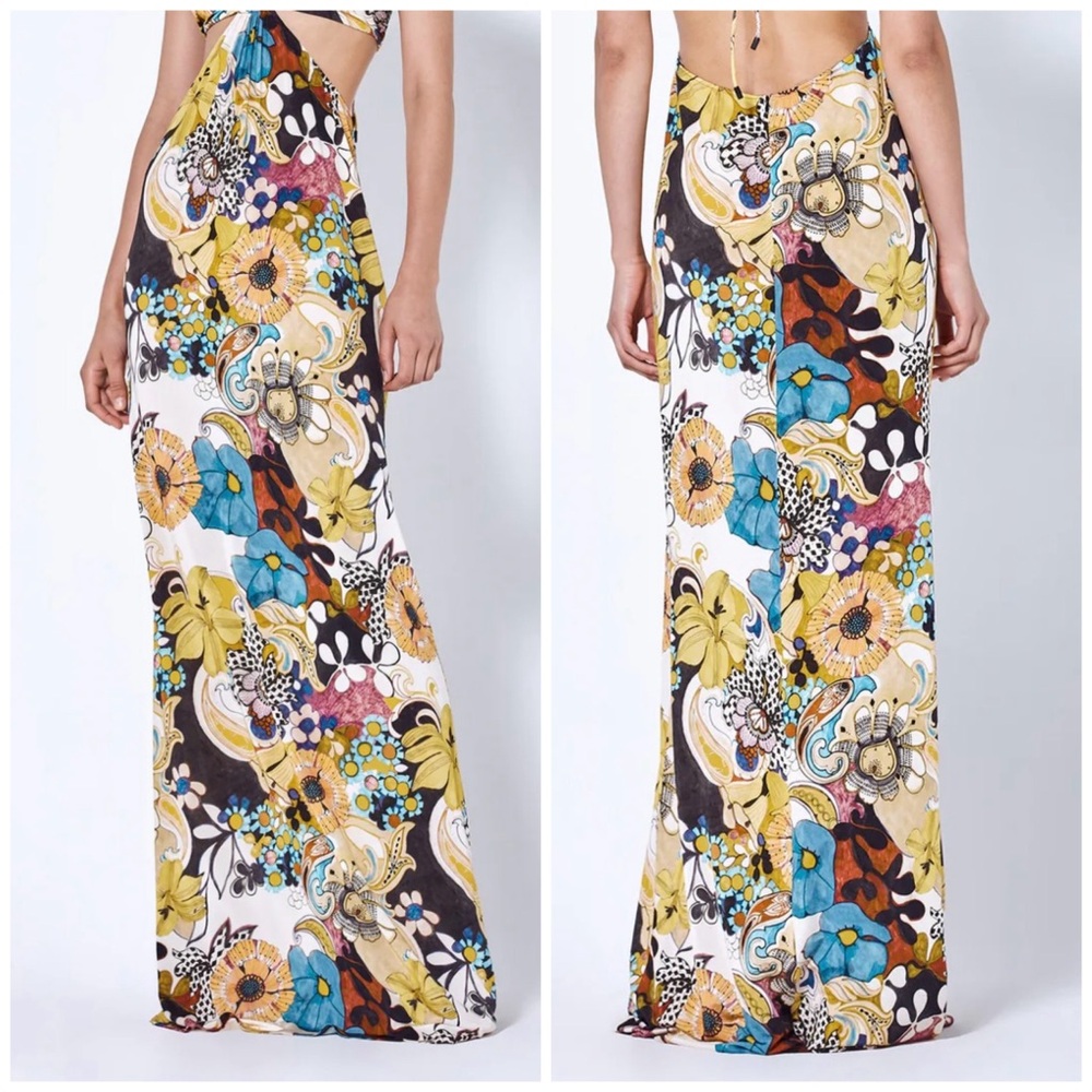 *Defect* ALEXIS Cassandra 60s 70s boho print maxi dress skirt in Floral Grove XS